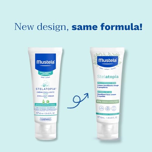 Mustela Stelatopia Eczema-Prone Skin Emollient Baby Face Cream - Face Moisturizer with Natural Avocado & Sunflower Oil - Fragrance-Free - 1.35 Fl Oz (Pack of 1)