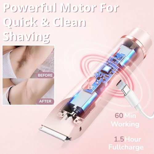 Bikini Trimmer for Women, 2 in 1 Dual-Head Electric Body Hair Trimmer Shaver for Women's Grooming, Waterproof Wet & Dry Pubic Hair Trimmer for Women Legs Bikini Underarms Hair Painless Remove