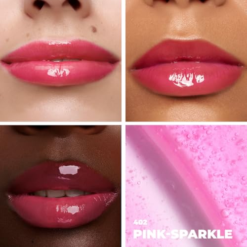 Lamel All-in-One Lip Oil - Lightweight, No-Sticky, Tinted, Plumping, Hydrating Lip Gloss - Lip Balm for Day & Night Use, Long-Lasting Lip Stain, Lip Glow Oil, Lip Plumper Tint - Pink Sparkle ¢à402