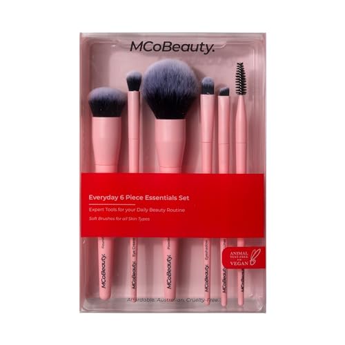 MCoBeauty - Everyday 6 Piece Essentials Brush Set - Complete Makeup Brush Collection for Face, Eyes & Brows, Soft Synthetic Bristles - Makeup Brushes Set, Brochas para Maquillaje