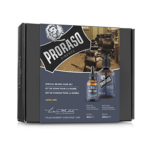 Proraso Azur Lime Beard Care Duo Kit - Beard Wash and Oil with Fresh, Citrus Scent for Long or Full Beards - Premium Italian Gift Set for Men
