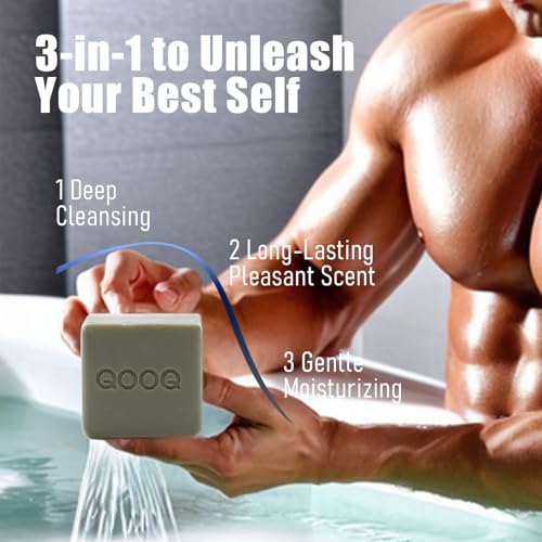 QOOQ Essential Oil Infused: The Perfect Natural Bar Soap for Men - Handcrafted for 12-Hour Deodorization - Smell Fresh, Distinctive, and Refined - Safe for Sensitive Skin