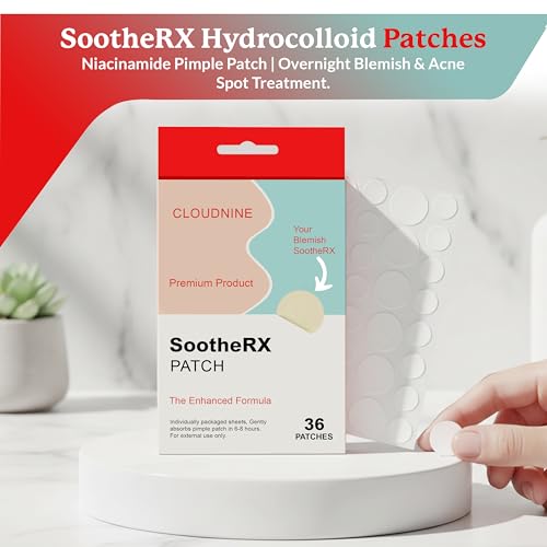 SootheRX Hydrocolloid Acne Patches for Face | Niacinamide Pimple Patch | Overnight Blemish & Acne Spot Treatment | Pimple Stickers for Covering Cheeks & Zit Patch for Face | 36 Count Transparent