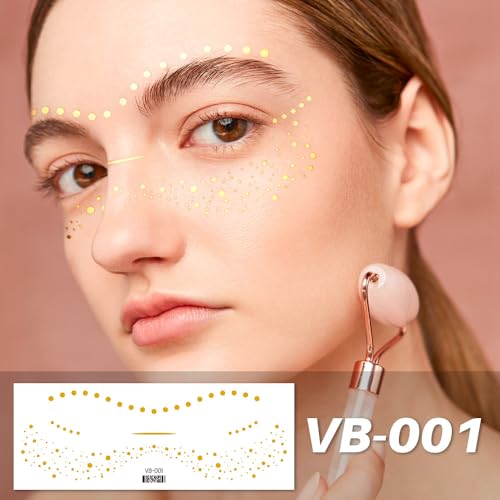 10Pcs Gold Glitter Star Freckles Tattoo Sticker,Faux Freckle Patches Waterproof Temporary Tattoos Heart Design,Gold Glitter Freckles Face Tattoo,Cute Glitter Makeup Accessories for Women Girls