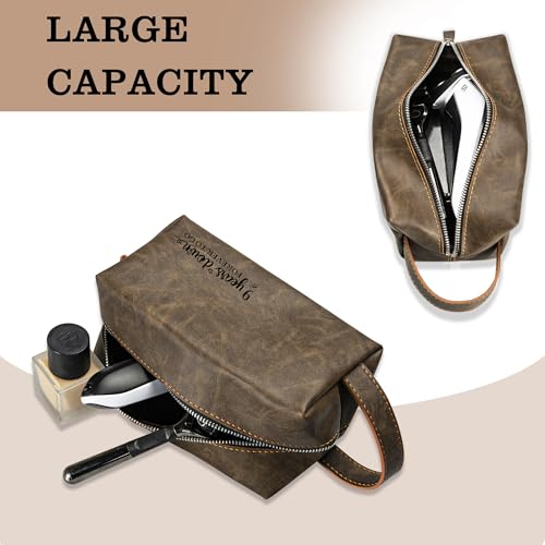 9th Years Anniversary Present for Him, 9 Years Wedding Gifts for Husband Anniversary, Engraved PU Leather Toiletry Bag and KeyChain