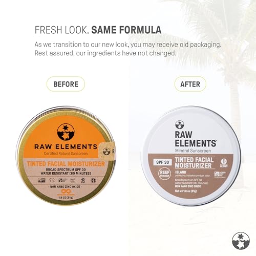 Raw Element Ultra-Moisturizing Tinted Face Cream, Non Toxic Mineral Face Sunscreen, Daily Tinted Moisturizer, Non-Nano Zinc Oxide, Reef Friendly, All Ages, SPF 30, 1.8 oz, Island, Pack of 1