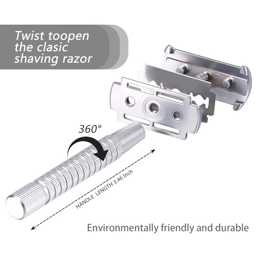 Men's and Women's Manual Razor Safety Razor with 10 Double Edge Blades, Double Edge Razor, Reusable Razor Kit, Eco-Friendly, Smooth Close Shave, Plastic-Free (Pink)