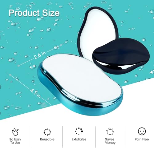 2 Pcs Crystal Hair Eraser for Women and Men - Reusable Crystal Hair Remover - Portable Magic Painless Exfoliation Easter Basket Stuffers - Blue & Black
