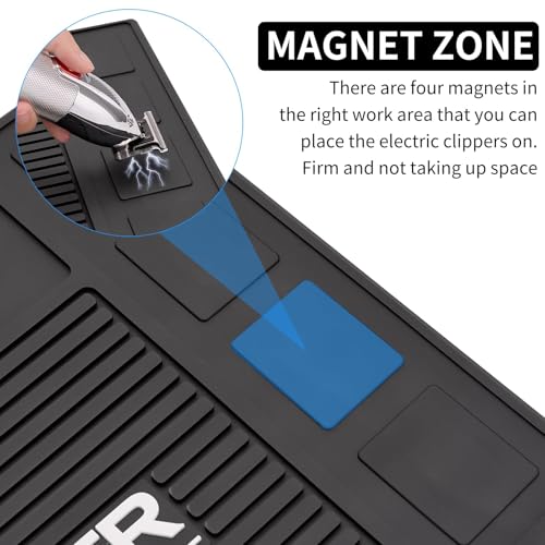 Magnetic Barber Mat for Station Barber Organizer Mat for Clipper Salon Station Tools with 4 Slots for Clippers Salon Barbershop Work Station Pads Anti Slip(4 Slots)