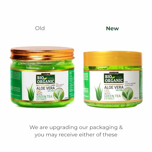 INDUS VALLEY Bio Organic Pure Multipurpose Aloe Vera Gel With Green Tea Extract For Face, Body & Hair-400ml
