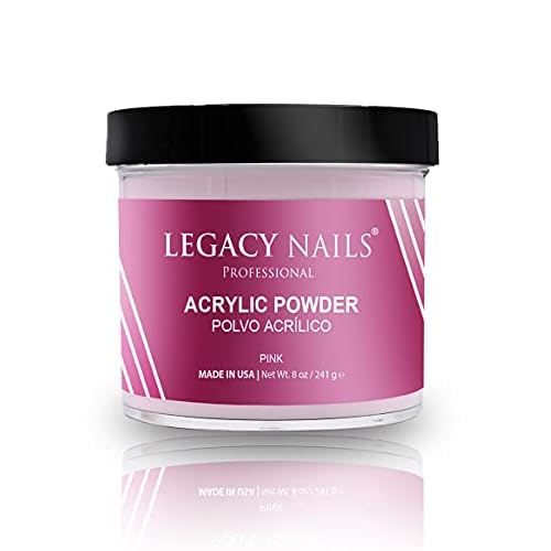 Legacy Nails Professional Pink Acrylic Powder, Net Wt. 8 oz. - French Manicures, Blending Cover Acrylics Nail Extension Colors, Natural Pink Finish