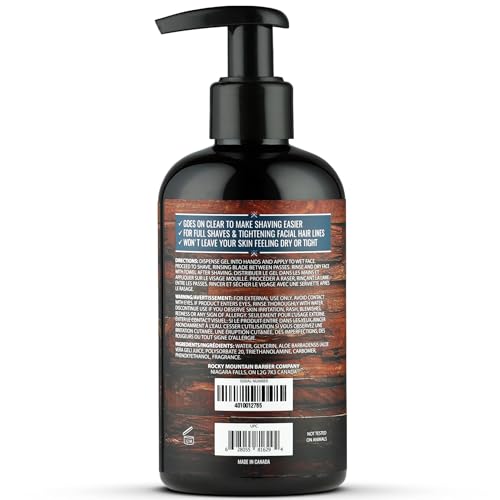 Men's Shave Gel - Clear Shaving Gel So You Can See Where You Are Shaving ? For Full Shaves and Tightening Beard Lines - 8oz by Rocky Mountain Barber Company