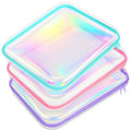 Hoolerry 3 Pcs Clear Hard Zipper Case Makeup Bag Plastic Zipper Pouch Christmas Storage Case Portable Travel Organizer Bin for Cosmetics, Building Blocks, Puzzles(Laser,L)