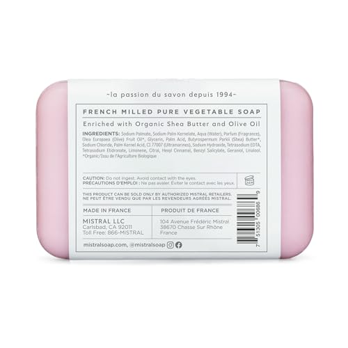 Mistral Classic French Bar Soap, Champagne Peony, 7 oz - Triple-Milled Luxury Natural Soap with Organic Shea Butter & Olive Oil | Long-Lasting Moisturizing Body Soaps for Women & Men (Pack of 2)