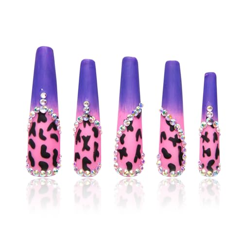 LOVFUL Press on Nails Boozy Lavender | Handmade with Full Covered Crystals | Reusable Full Cover Nails | Coffin Long 2.2 in | H211-M