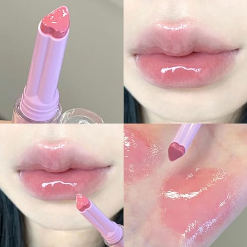 3 Colors Hydrating Lipstick Set, Sweet Heart Shape Glossy Finish Lipstick, Moisturizing Tinted Lip Balm, Long Lasting Vivid Color Lip Makeup for Girls (B)