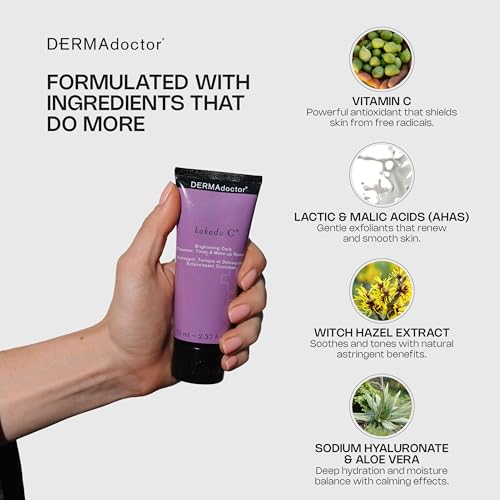 DERMAdoctor Vitamin C Face Wash ? Daily 3-in-1 Vitamin C Cleanser & Makeup Remover Face Wash That Tones, Clears Pores, Lifts Oil, and Removes Sunscreen & Pollutants with Potent Kakadu Plum ? 2.37 oz