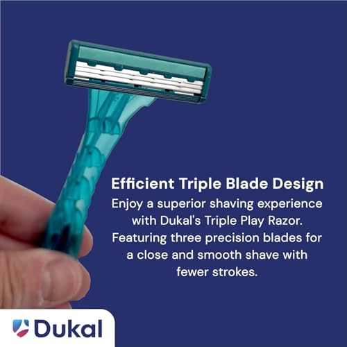 DawnMist Triple Play Razors ? Triple Blade with Lubricating Strip, Single Edge, Teal, 2 Pack (20 Count)