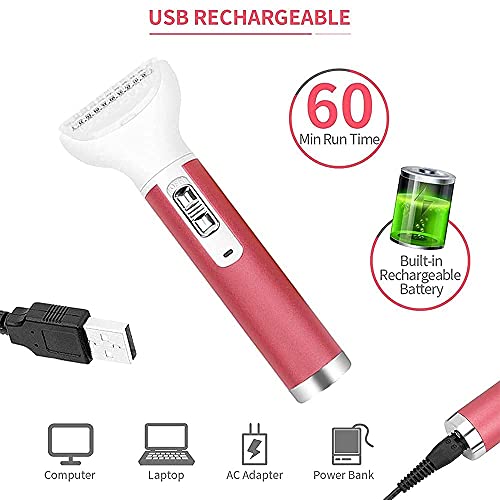 Electric Razor for Women,5 in 1 Womens Shaver Electric Bikini Trimmer Pubic Hair Removal Wet & Dry Painless Shaver for Legs Underarms Eyebrow Face Nose and Bikini Line Razor (Red)