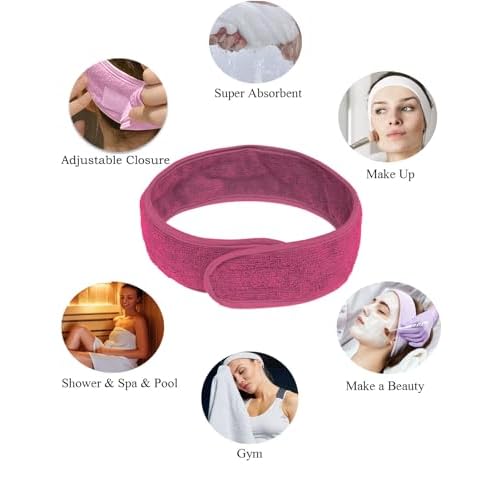 Rubehoow Robe Women's Towel Wrap Bathrobe with Adjustable Velcro Closure with Pockets & Facial Hairband