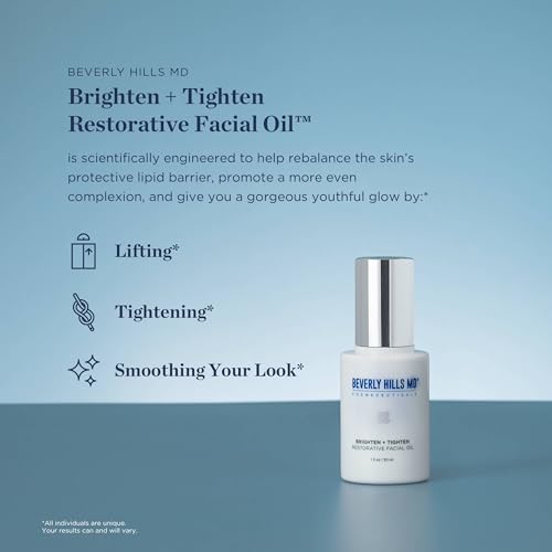 Beverly Hills MD Brighten + Tighten Restorative Face Oil- Reduce Wrinkles & Tone Skin, Anti-Aging Formula for an Even, Moisturized Complexion- Lighten Dark Spots on Face, Neck, D?collet? w/Vitamin C