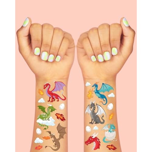 xo, Fetti Dragon Temporary Tattoos - 40 Silver Foil Styles | Magical Birthday Decorations, Fantasy Kids Party Favor, Wyvern Accessory, Mythical Bday Activity, Dinosaur Tats