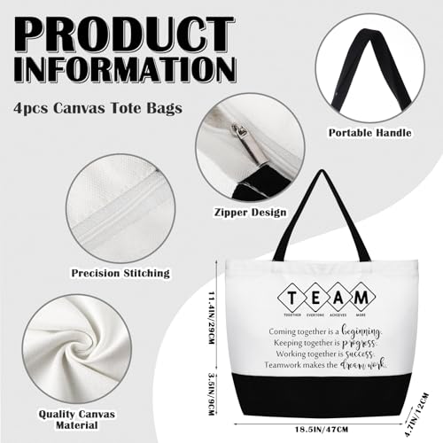 Cunno 8 Pcs Team Appreciation Tote Bag Women Employee Gift Team Together Canvas Makeup Bags for Worker Staff Coworker Nurse Teacher
