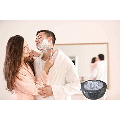 Marble Shaving Bowl£¬Handcrafted Black Marble Later£¬Shaving Soap & Cream Bowl for Men£¬Lather Mug with Interior Grooves Builds a Rich.