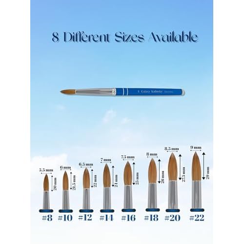 Acrylic Nail Brush Pure Kolinsky Hair Round Shape Blue Metal handle (Size 14)
