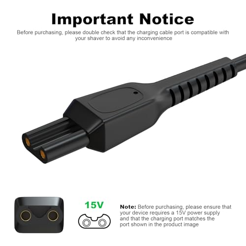 15V Charger Cord Compatible With Philips Norelco HQ8505 9000 7000 6000 5000 3000 Series, Multigroom MG7796 MG7750 MG7770 MG5750 MG7771 MG7790 QP6531 Shaver Electric Razor Trimmer Power Cord 4 FT