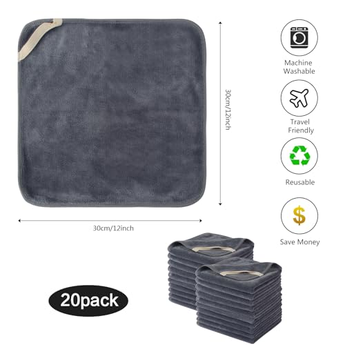 SINLAND Microfiber Facial Cloths Fast Drying Washcloth 12inch x 12inch Absorbent Face Wash Cloth Soft Makeup Remover Cloths