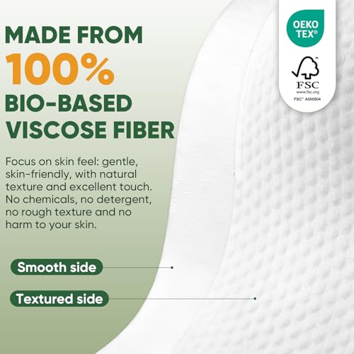 Face Towels Disposable (50Ct), 100% Viscose Fiber Double-Sided Facial Towelettes, Soft Thick Lint-Free Makeup Remover Wipes for Sensitive Skin, Home & Travel