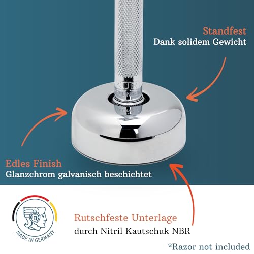 MERKUR Shaving Stand Gloss Chrome 4006 | Non-Slip with Straight Cut | Ideal for Wet Shaving | Brass | Made in Germany
