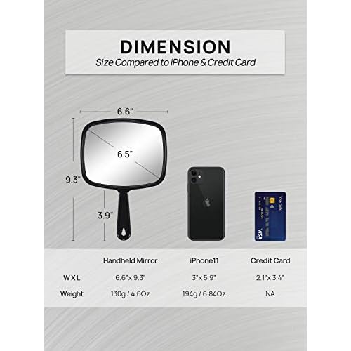 OMIRO Hand Mirror, All Black Handheld Mirror with Handle, 6.6" W x 9.3" L, Pack of 6