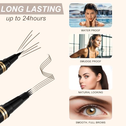 LAVONE Eyebrow Makeup Kit, with 4 Tip Waterproof Microblading Eyebrow Pencil, Eyeliner, Eyebrow Pomade and Dual-ended Eyebrow Brush - Ash Brown 02