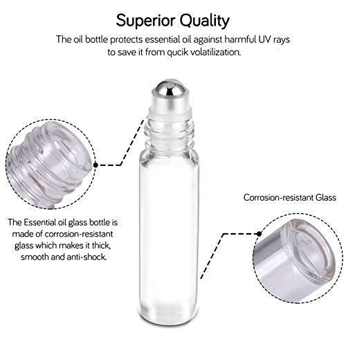 PrettyCare Essential Oil Roller Bottles 10ml (24 Pack Clear Glass Bottle with Bamboo Lid, 4 Extra Roller Balls£¬48 Labels, 2 Openers, 2 Funnels, 4 Droppers, Roller Balls For Essential Oils