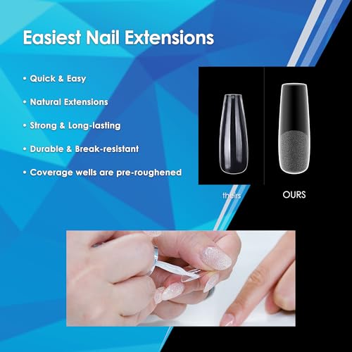 Soft Gel Tips Ultra Clear Pre-Roughened 550 pcs (Medium Almondletto)