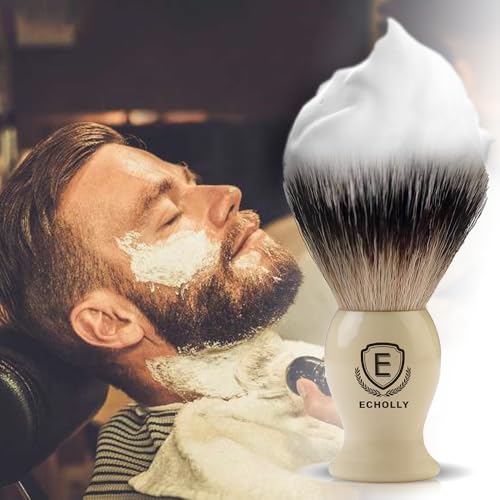 Premium Mens Shaving Brushes by Echolly-NO Shedding Bristle Shaving Brush for Men-Smooth Acrylic Handle Legacy Shave Brush-Rich and Fast Lather Shaving Cream Brush Dad Gifts for Fathers Day