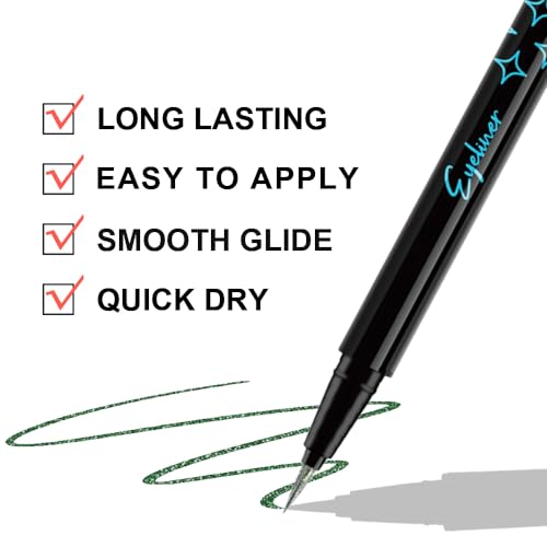 evpct 1Pcs Emerald Dark Green Glitter Shimmer Liquid Eyeliner Eye Shadow Makeup Pencil, Green Face Body Glitter Fake Eyelashes Lashes Mascara Accessories, Sparkle Metallic Colored Eyeliner Waterproof