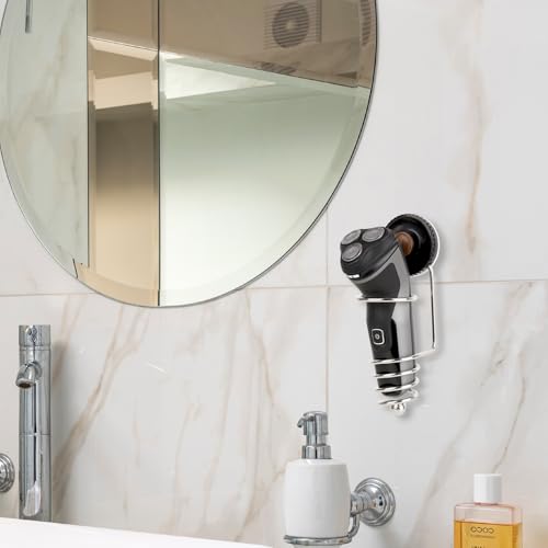 Linkidea Wall Mount Electric Shaver Holder, Self-adhesive Suction Cup Razor Hanger Organizer, Compatible with Philips Shaver 2400, 3000, Series 7, Braun Series 3, 5, 7, 9 (Silver)