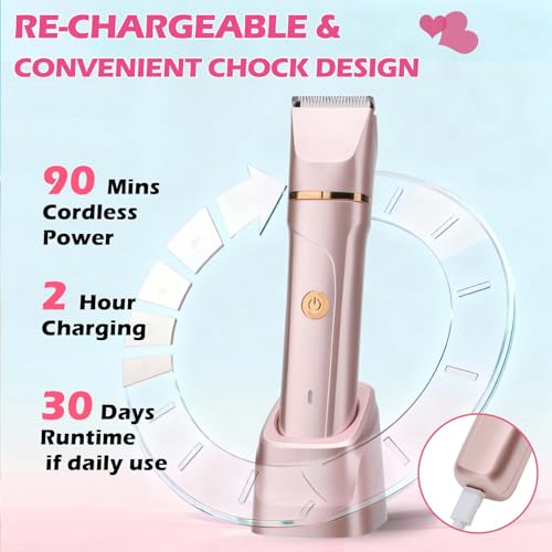 Bikini Trimmer for Women 2-in-1 Womens Electric Razor | Dual Ceramic Blades Electric Shaver for Sensitive Skin, Rechargeable, Waterproof IPX7 Pubic Hair Trimmer for Shower & Travel | Gift for Her