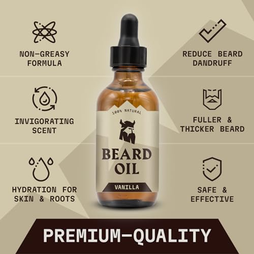Striking Viking Beard Oil for Men - 2 Fl Oz, Pack of 2, Vanilla - Conditioning with Jojoba, Argan & Almond Oil - Promotes Fuller Growth with Beard Growth Serum - Soothes Itch with Tea Tree Extract