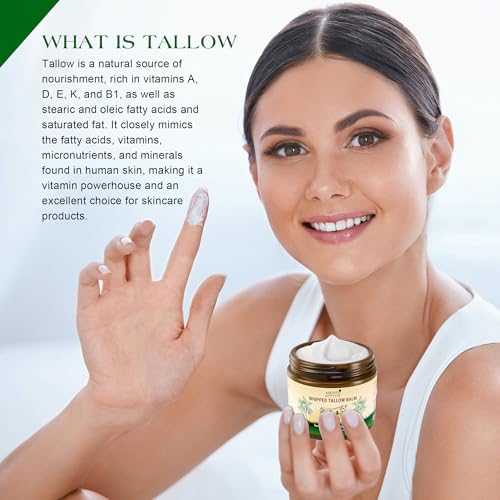 Handmade Whipped Tallow Balm for Skin Care- All Natural Grass Fed Beef Tallow All Purpose Balm,Face and Body Moisturizing Cream, Tallow Balm For Dry Skin- 2 oz