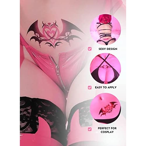 Kawaii Sexy Succubus Womb Temporary Tattoos | Realistic Fake Body Tattoo for Women's Sexy Cosplay (2D)