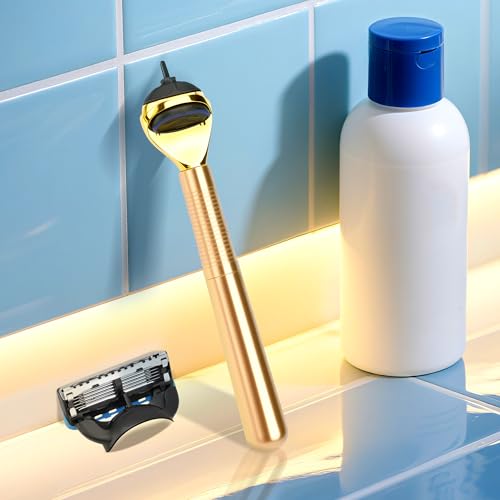 Metal Razor Handle Replacement, Men's Shaving Razor Handle, Shaver Handle Compatible with Gillette Fusion 5 Proshield & Proglide Blade Refill (Gold)