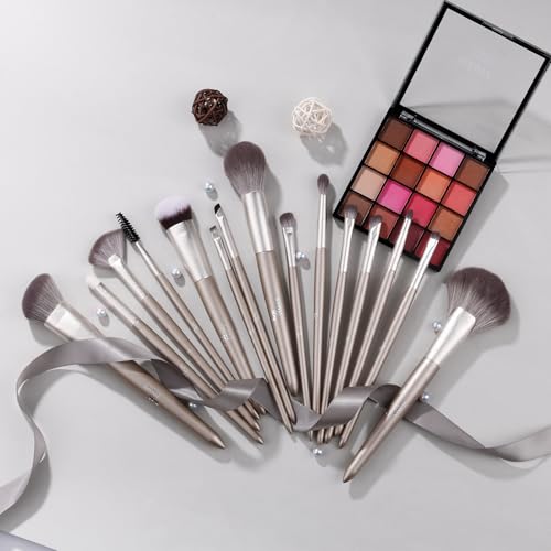 Makeup Brush Set (15 Pieces) - Includes Foundation, Powder, Concealers, Highlighter, Contour, Eye Shadows & Blush Makeup Brushes - Face & Eye Make Up Brushes with Synthetic Bristles