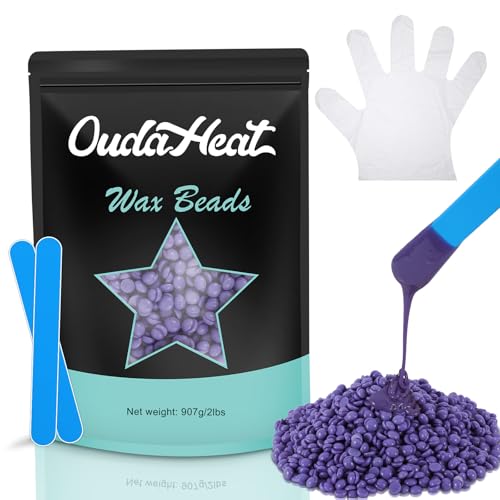 2lb Bulk Hard Wax Beads, Hypoallergenic Waxing Bead for Sensitive Skin, Rosin-Free Stripless Wax Beans, Coarse Hair Removal for Brazilian, Body, Bikini, Back, Chest, Legs, 5 Silicone Stick & 4 Glove