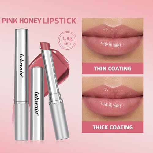 2Pcs Honey Lipstick Tinted Lip Balm Set - Sheer Hydrating & Nourishing Lipstick for All Skin Tones - Moisturizing Lip Color, Richly Pigmented, Long-Lasting Natural Glossy Lip Tint (Nude & Pink)