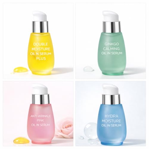 CHARMZONE Oil-in-Serum 4-Solution Set (1.01 fl.oz / 30ml x 4) ? Double Moisture, Anti-Wrinkle Pink, Ginkgo Calming, Hydra Moisture Serums for Face