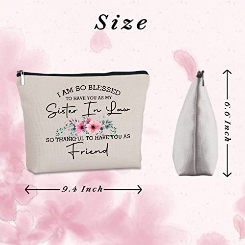 Sister In Law Gifts Zipper Makeup Bag - Friendship Gifts for Unbiological Sister - Birthday, Christmas, Wedding Novelty Present Ideas for Women, Friends